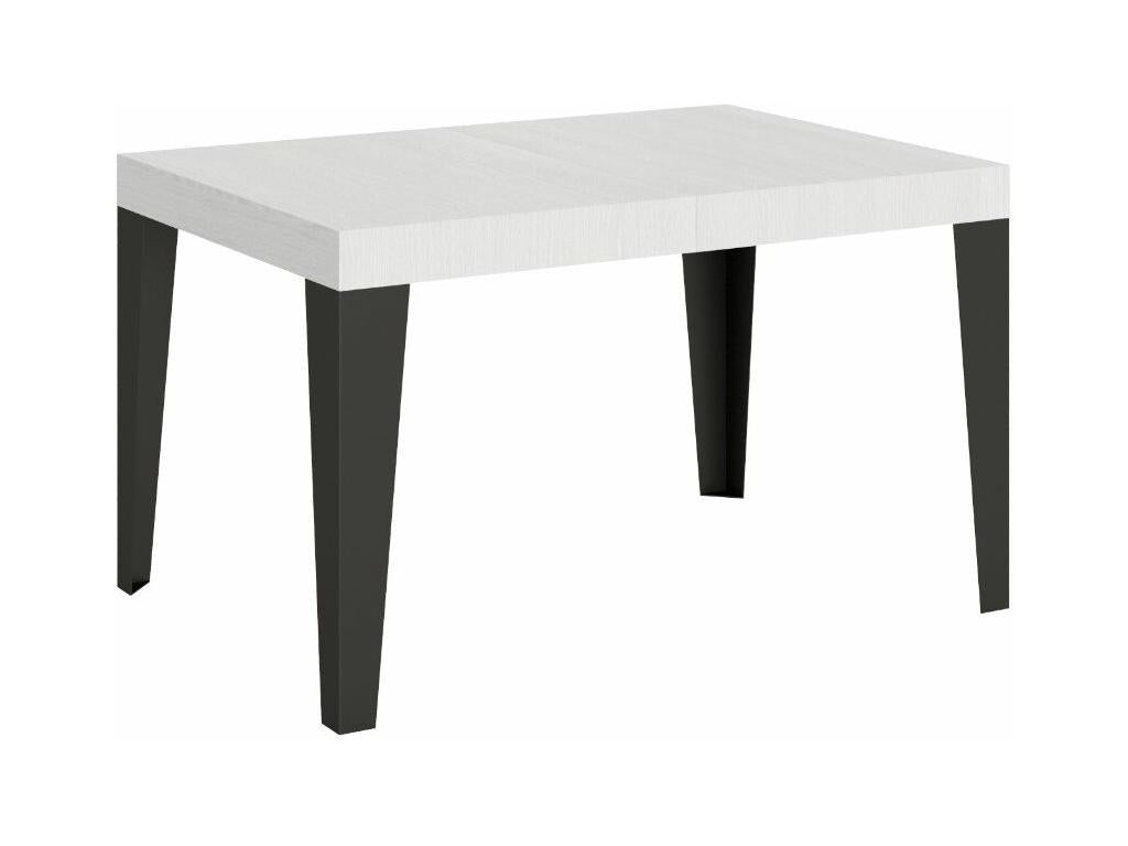 Table à manger extensible Ventoriq-Couleur Blanc-Pied et support sur Ventoriq-2 rallonges fines-Largeur extensible 130 à 234cm PZCL41432