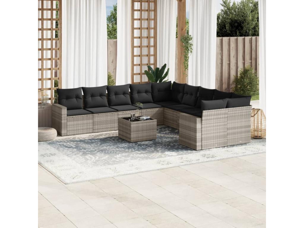 Salon de jardin 11 pcs avec coussins gris clair résine tressée NUFS11345