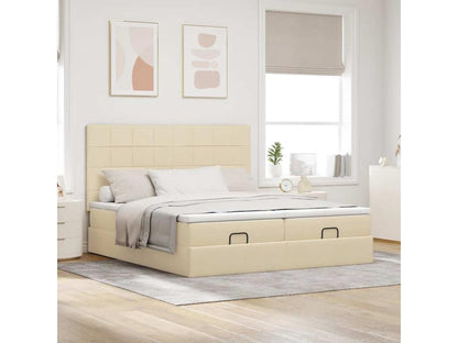 Cadre de lit ottoman avec matelas crème 180x200 cm tissu LZIT35043