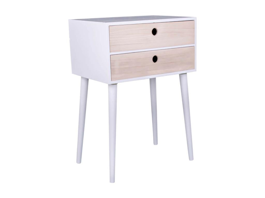 Ventoriq - Chevet 2 Tiroirs Paulownia Blanc et Naturel IFQY57743