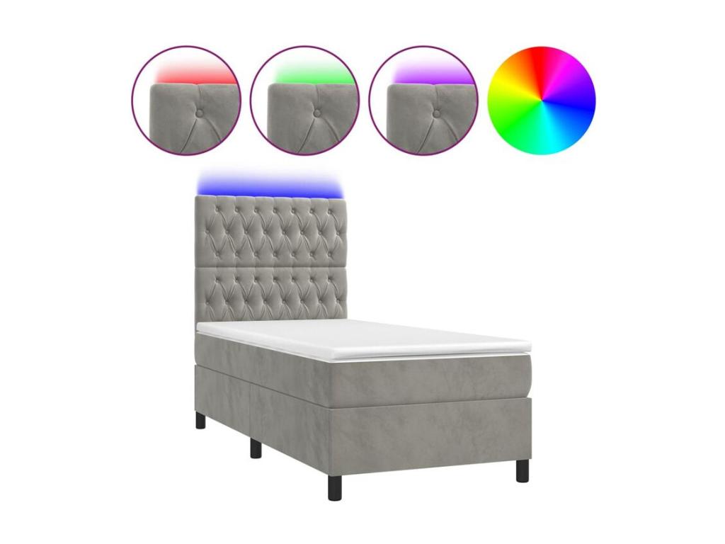 Sommier à Lumenao de lit et matelas et LED Gris clair 90x190 UTAT69636