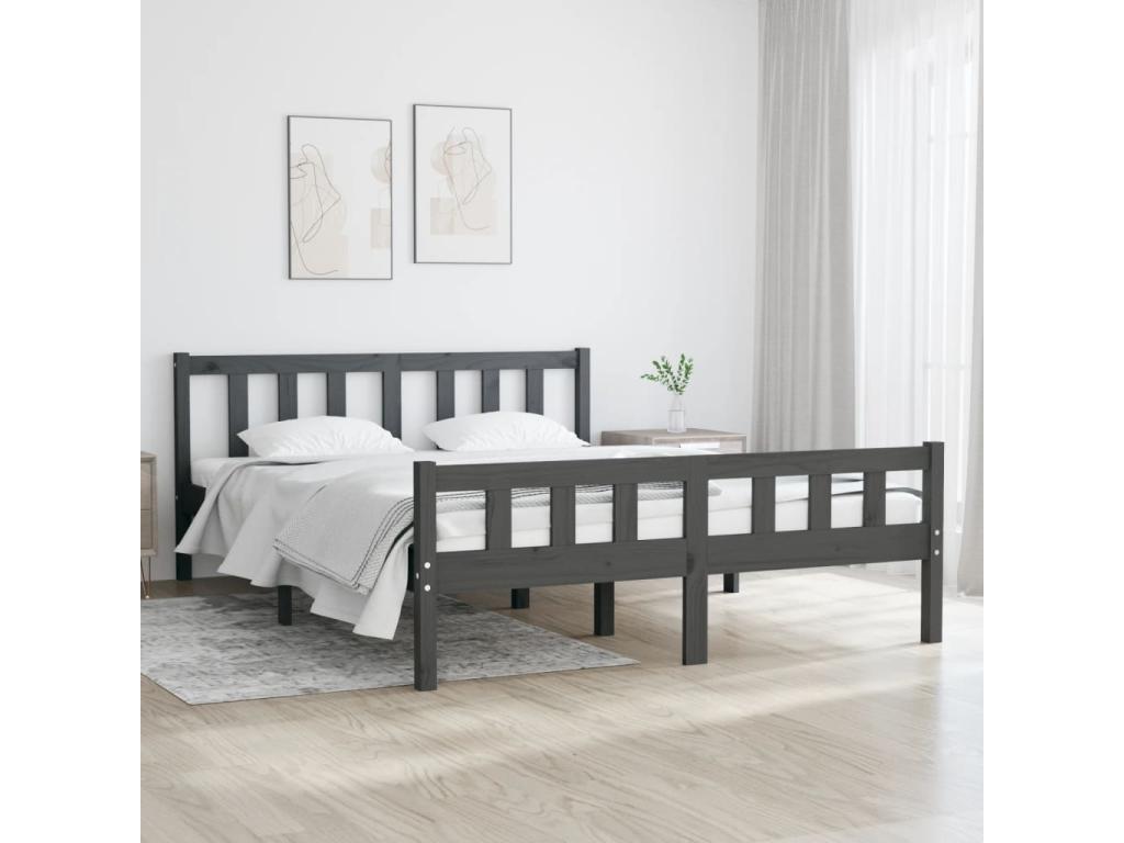 Cadre de lit sans matelas gris bois massif 140x190 cm SWZP12211