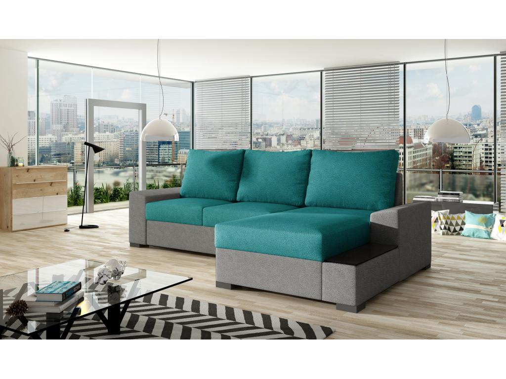 Canapé angle droit convertible tissu doux gris clair et vert Ventoriq 245cm LBEL30933