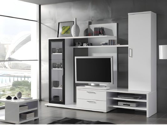 Mur TV Ventoriq - Avec rangements - Blanc laqué ZYUW64383