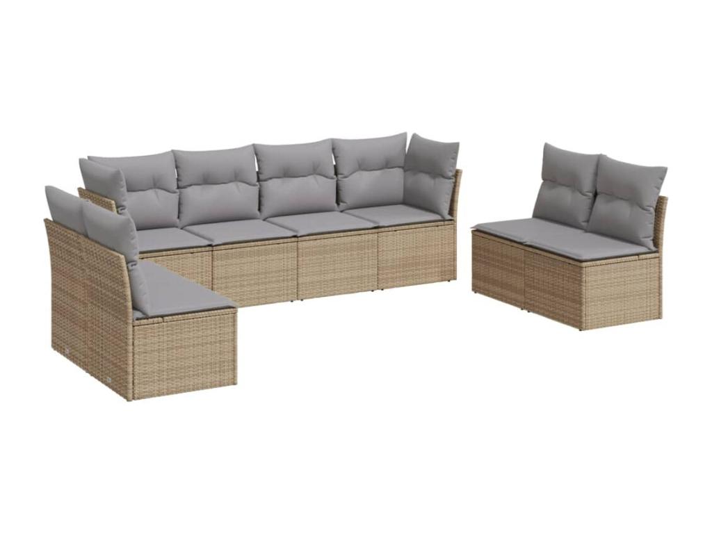 Salon de jardin avec coussins 8 pcs beige résine tressée RRGL91389
