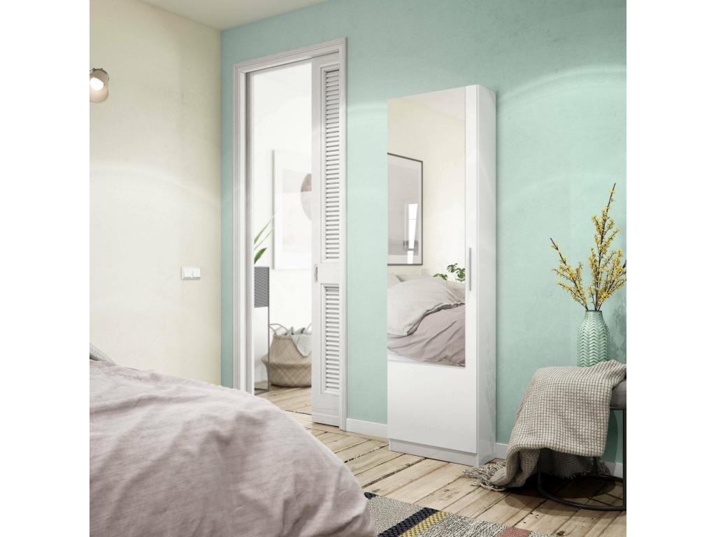 Étagère à chaussures Ventoriq Armoire à chaussures haute avec 1 porte Armoire à chaussures moderne Armoire d'entrée avec miroir 50x22h180 cm Blanc GDTC23257
