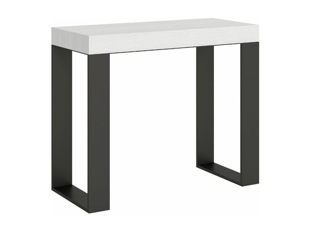 Console extensible bois et acier Boislis-Couleur Blanc-Pied et support sur Boislis-3 rallonges fines RWFG10596
