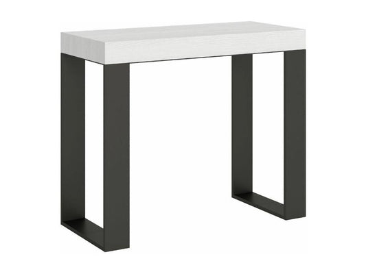 Console extensible bois et acier Boislis-Couleur Blanc-Pied et support sur Boislis-3 rallonges fines RWFG10596