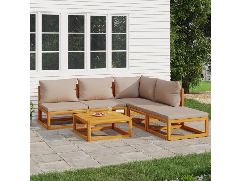 Salon de jardin 6 pcs avec coussins Ventoriq bois massif MIUW79741