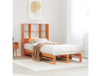 Lit bibliothèque sans matelas cire marron 90x190 cm bois massif HFQH27818