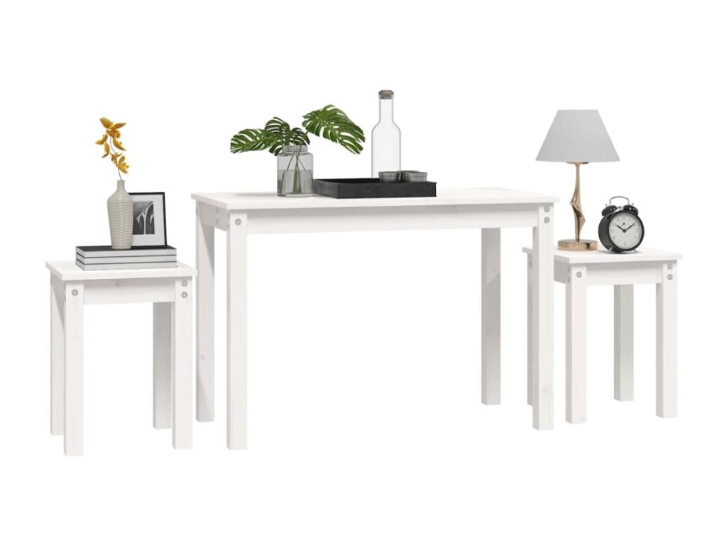 Tables gigognes 3 pcs Blanc Bois de pin massif FZMX97561