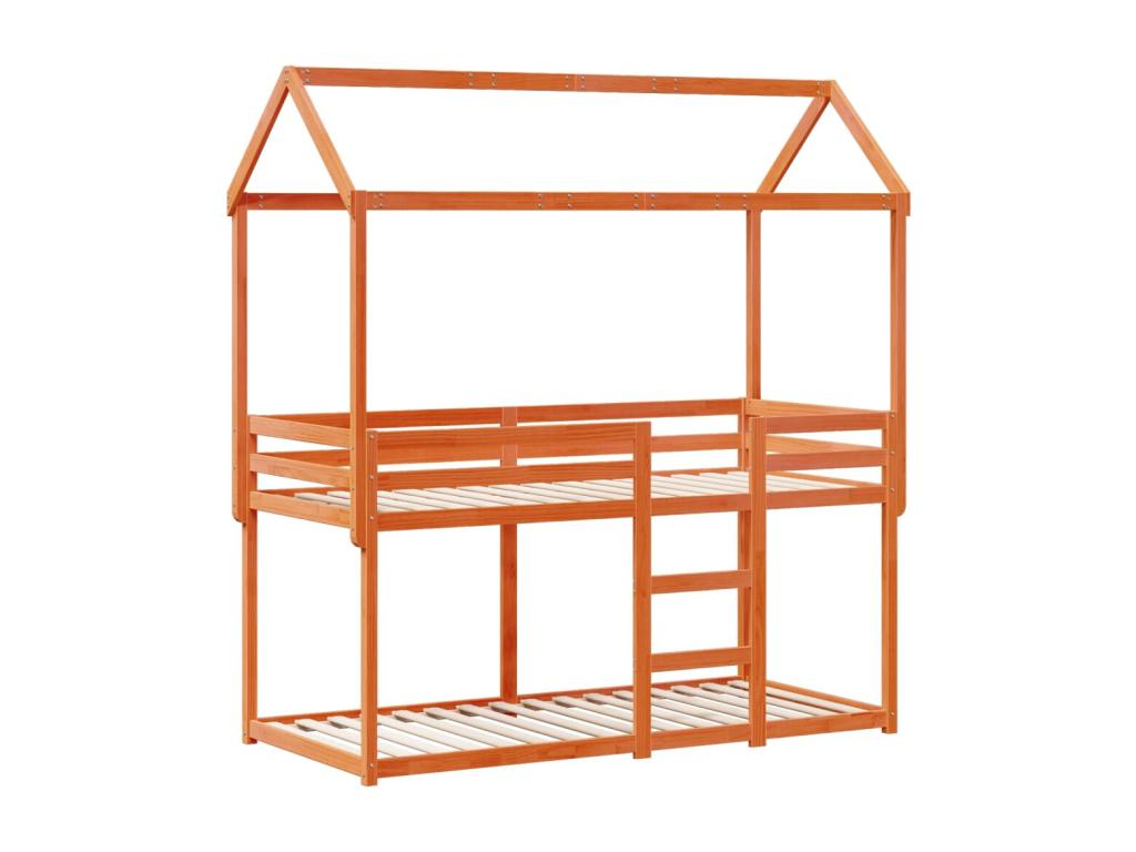 Lit superposé avec toit cire marron 75x190cm bois massif de pin PIKM07638