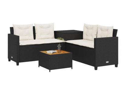Canapé de jardin avec table et coussins en forme de L noir SEQJ07658