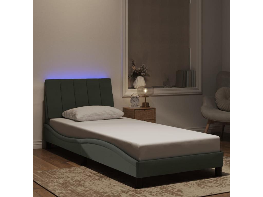 Cadre de lit avec LED sans matelas gris clair 90x200 cm velours HWTG97456