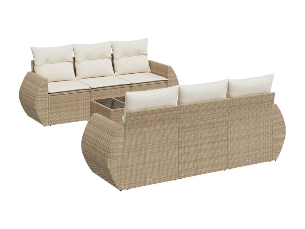 Salon de jardin avec coussins 7 pcs beige résine tressée AVCF44667