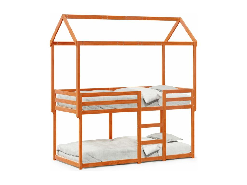 Lit superposé avec toit cire marron 75x190cm bois massif de pin PIKM07638