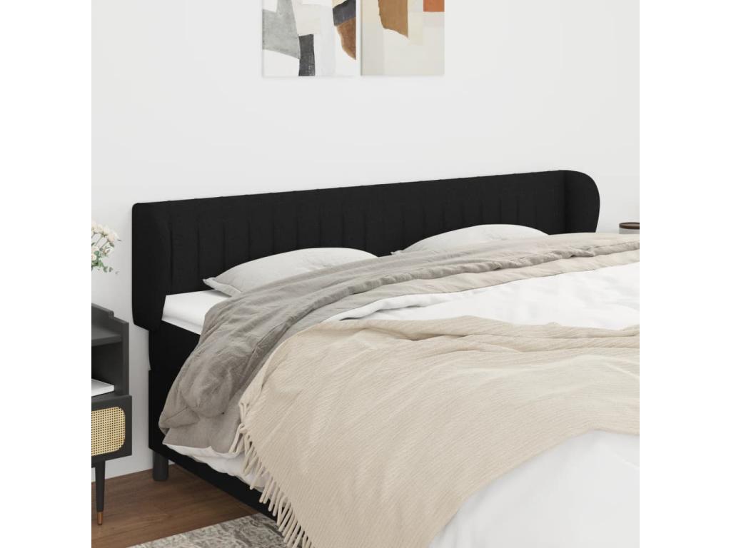 Tête de lit avec oreilles Noir 163x23x78/88 cm Tissu RAIK93619
