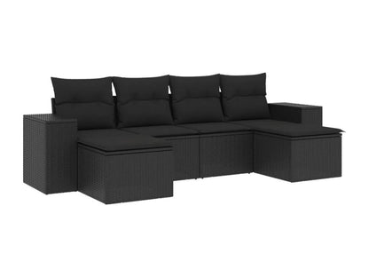 Salon de jardin 6 pcs avec coussins noir résine tressée TRWH75916