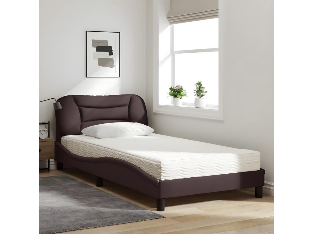 Lit avec matelas marron foncé 100x200 cm tissu BYJY30860