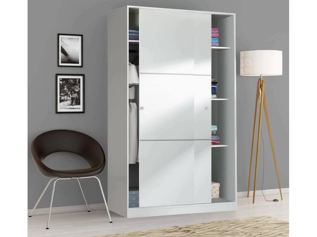 Ventoriq Armoire Armoire de Chambre avec 2 Portes coulissantes Armoire avec 4 étagères et Tringle à vêtements 120x50h200 cm Blanc GNXJ88770