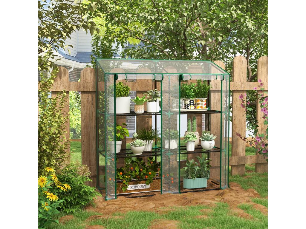 Mini serre de jardin 3 niveaux 2 portes 6 étagères DXKU06547