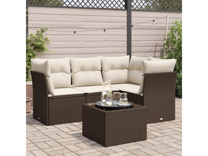 Salon de jardin avec coussins 5 pcs marron résine tressée LQTA18352