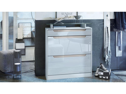 Meuble à Chaussures Blanc Mat blanc laqué Poignées En Gris Sable laqué 89x104x23 Cm QDPT58785