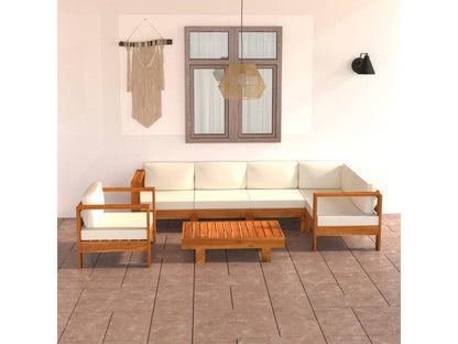 Salon de jardin 7 pièces avec coussins blanc crème Bois d'Boislis CRFJ70497