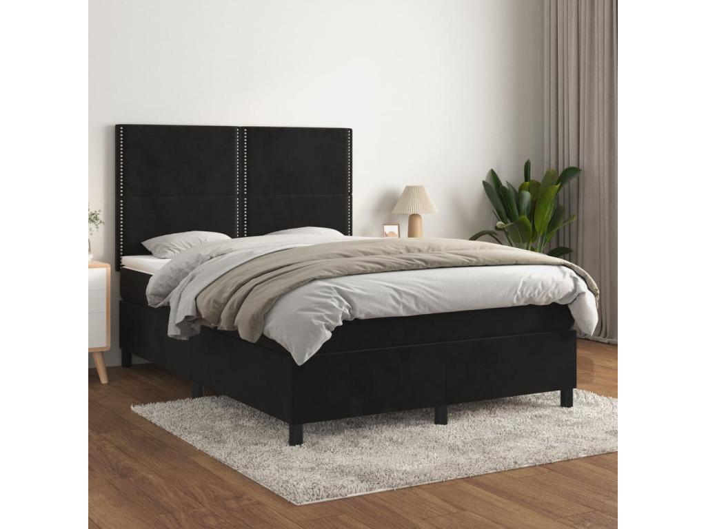 Lit à sommier tapissier avec matelas Noir 140x190 cm Velours XIZL35631