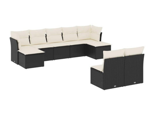 Salon de jardin 9 pcs avec coussins noir résine tressée OWYM78164