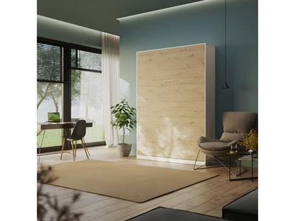 Armoire Lit escamotable 140x200cm Blanc/Chêne Sauvage Vertical Lit Rabattable Lit Mural CxVentoriq XGMX20026