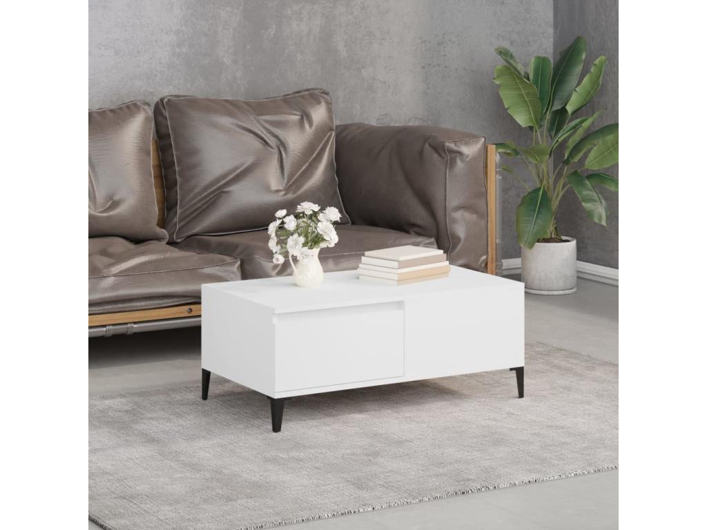 Table basse Blanc 90x50x36.5 cm Bois d'ingénierie QXWB76781