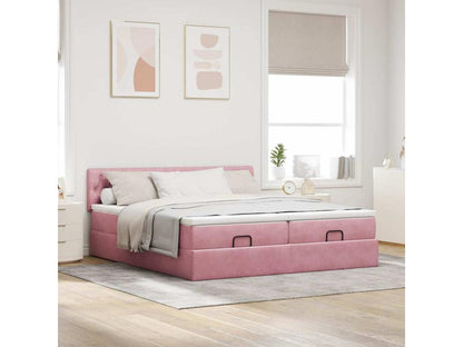Cadre de lit ottoman avec matelas rose 160x200 cm velours MVWR77282