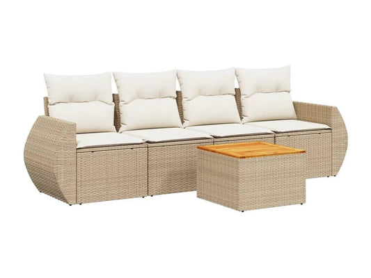 Salon de jardin avec coussins 5 pièces beige résine tressée DEOJ33413