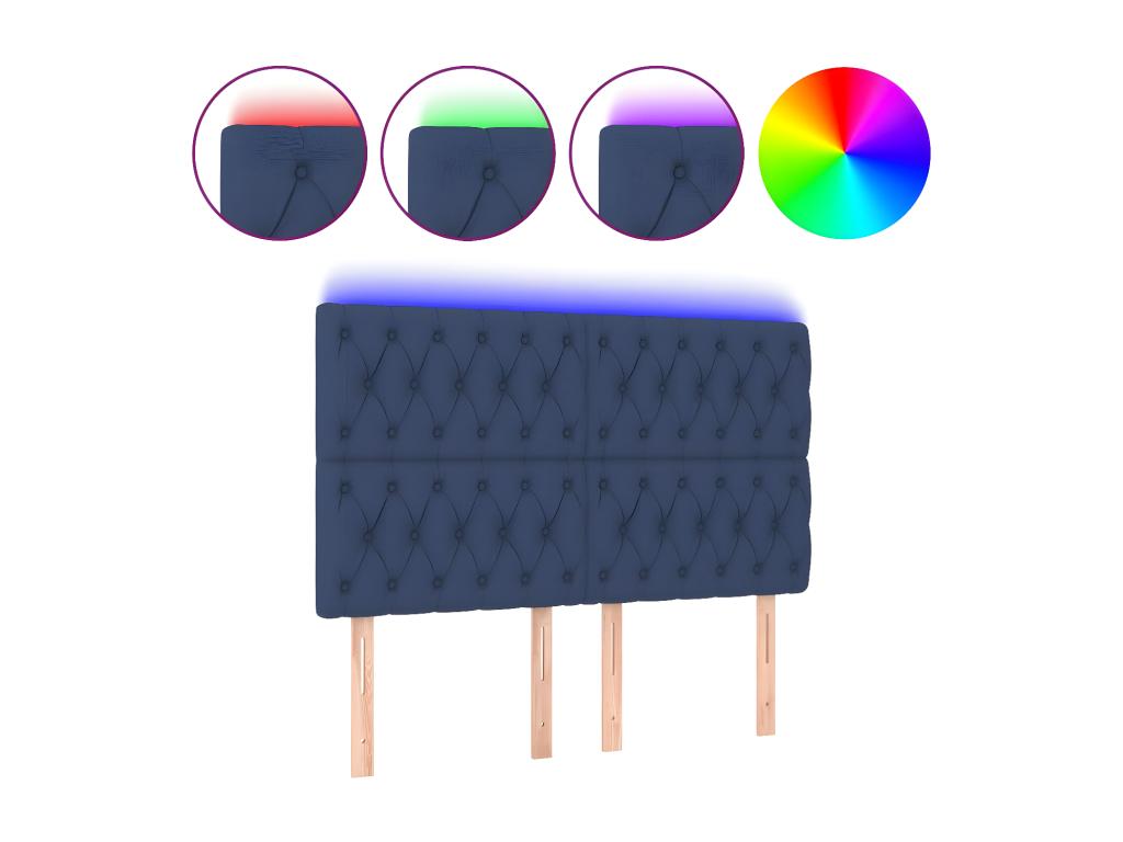 Tête de lit à LED Bleu 144x7x118/128 cm Tissu QQFH99807