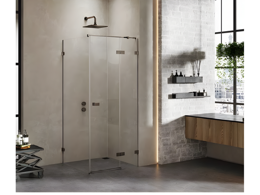 Cabine de douche inox brossé 100x110cm pivotante droite Lumenao acces de face VUVN31755