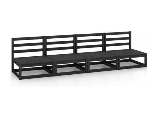 Canapé à 4 places de jardin Noir Bois de pin solide OAZJ97331