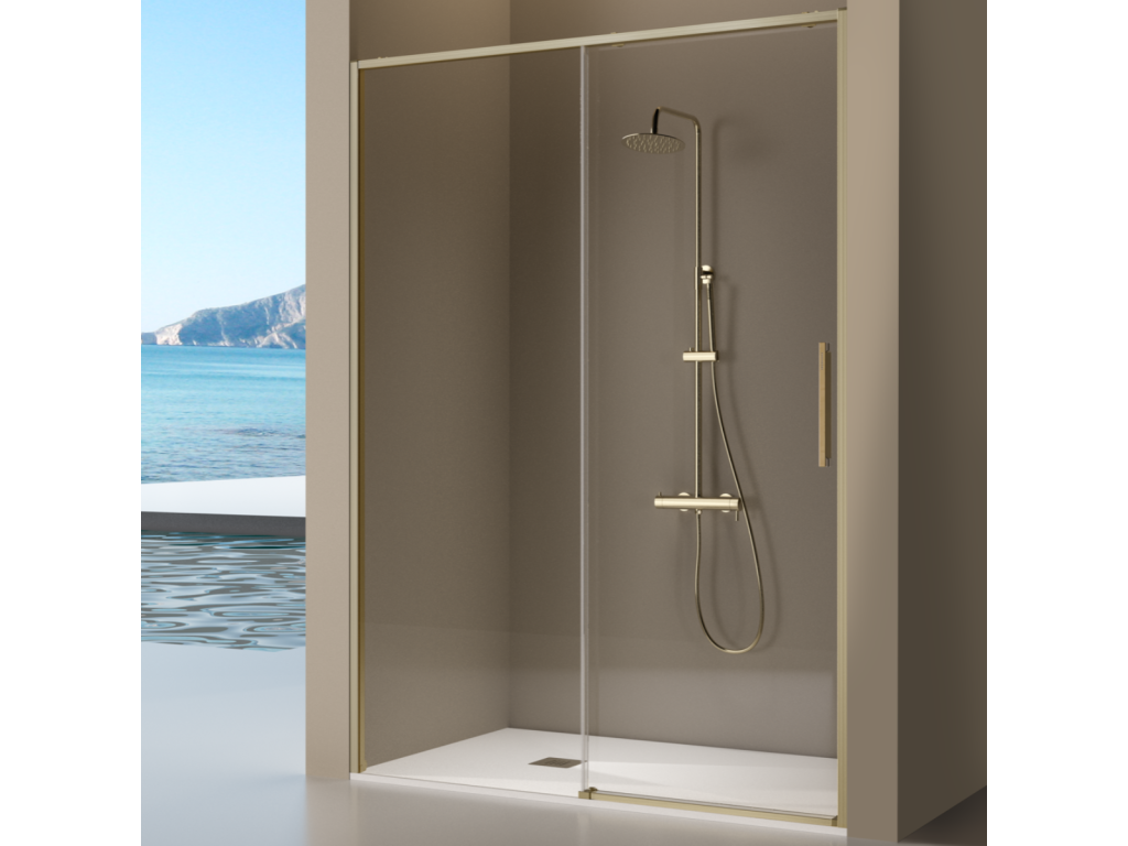 Paroi de douche dorée fixe porte coulissante Ventoriq or brossé 154-156.6 cm BEYB22278