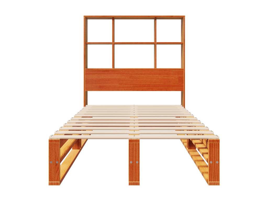 Lit bibliothèque sans matelas cire marron 90x190 cm bois massif HFQH27818