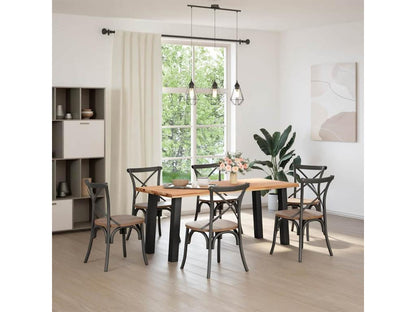 Table à manger marron clair bois de chêne massif rectangulaire NKNH26929