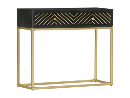 Table console Noir et doré 90x30x75 cm Bois de manguier massif NICD13707
