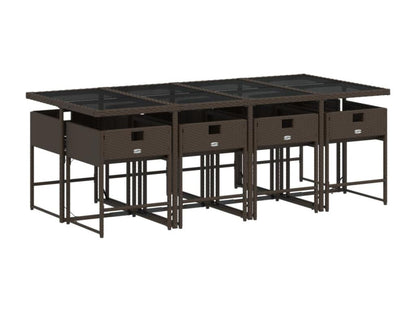 Ensemble à manger de jardin et coussins 9 pièces marron poly rotin SYKO31458