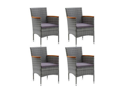 Mobilier à dîner de jardin et coussins 5 pièces Résine tressée Gris FGAS90042