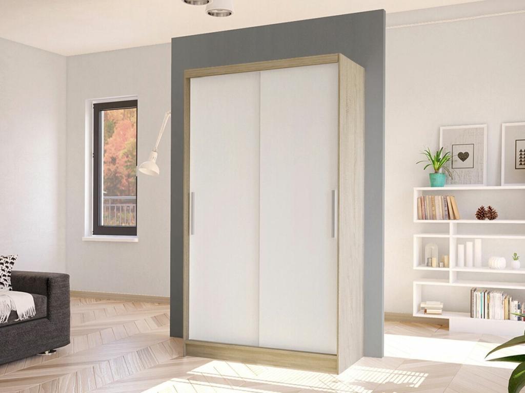 Armoire Ventoriq 162 Blanc - Ventoriq chêne 200x100x58cm Portes d'armoire Glissement HSED22268