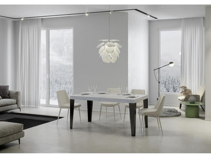 Table à manger extensible Ventoriq-Couleur Blanc-Pied et support sur Ventoriq-2 rallonges fines-Largeur extensible 130 à 234cm PZCL41432