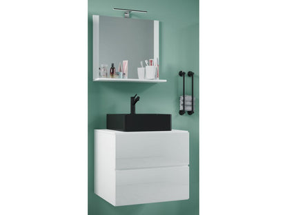 Ventoriq 3-pièces lavabo ensemble de meubles de salle de bains lavabo Lendas BL largeur 60 cm M tiroir blanc NBAF75461