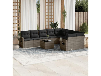 Salon de jardin avec coussins 10 pcs gris résine tressée ALCJ27329