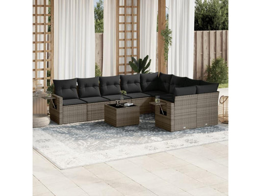 Salon de jardin avec coussins 10 pcs gris résine tressée ALCJ27329