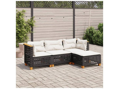 Salon de jardin 4 pcs avec coussins noir résine tressée ASBK15431