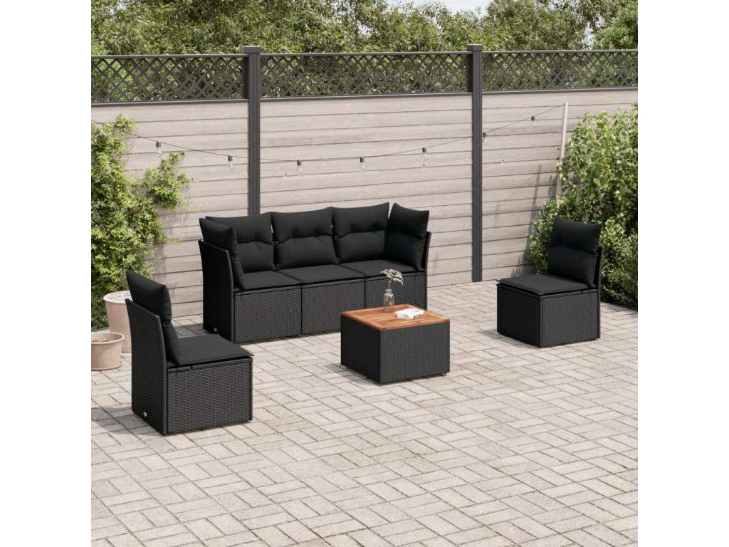 Salon de jardin 6 pcs avec coussins noir résine tressée KOZV31740